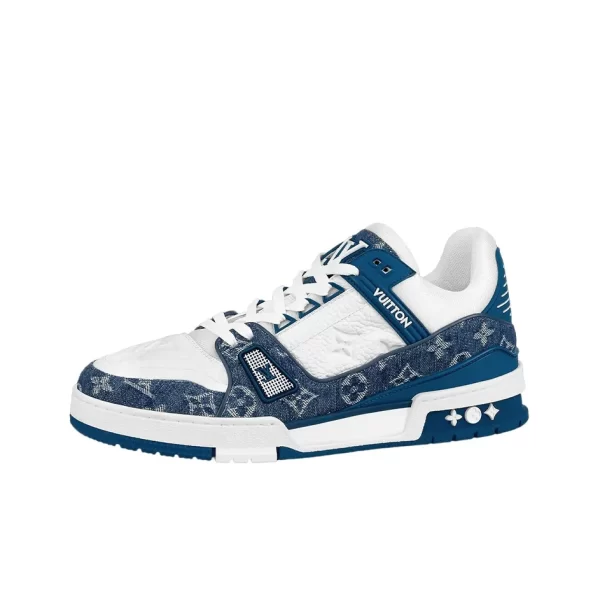 LOUIS VUITTON Trainer Denim Leather Casual Low-top Low-top Fashion Sneakers Unisex Denim Blue and White