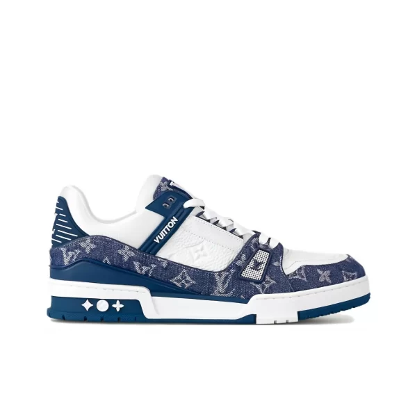 LOUIS VUITTON Trainer Denim Leather Casual Low-top Low-top Fashion Sneakers Unisex Denim Blue and White