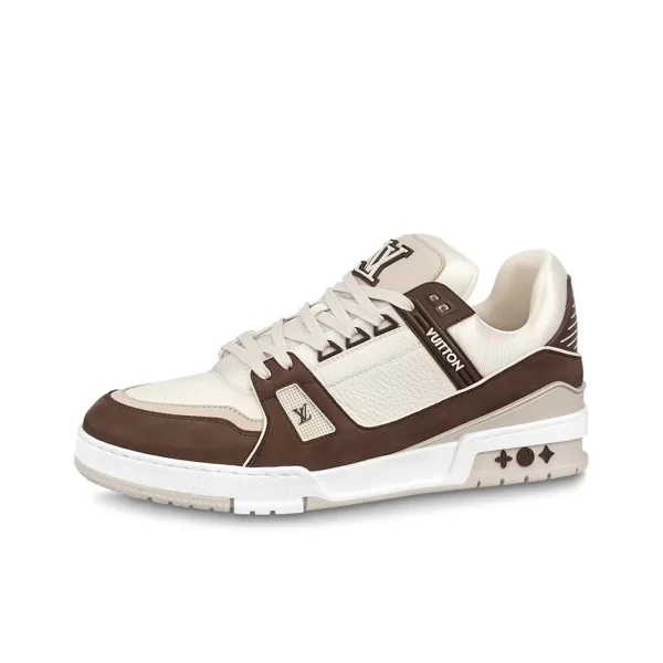 LOUIS VUITTON Trainer Round Toe Lace-Up Low-Top Sneakers Unisex Mocha