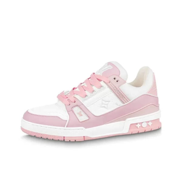 LOUIS VUITTON Trainer Leather Round Toe Lace-Up Fashion Sneakers Unisex Rose Pink